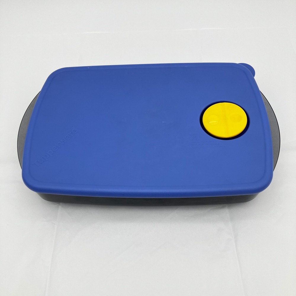 Tupperware Divided Lunch Container CrystalWave 11.5in Blue Vented Lid